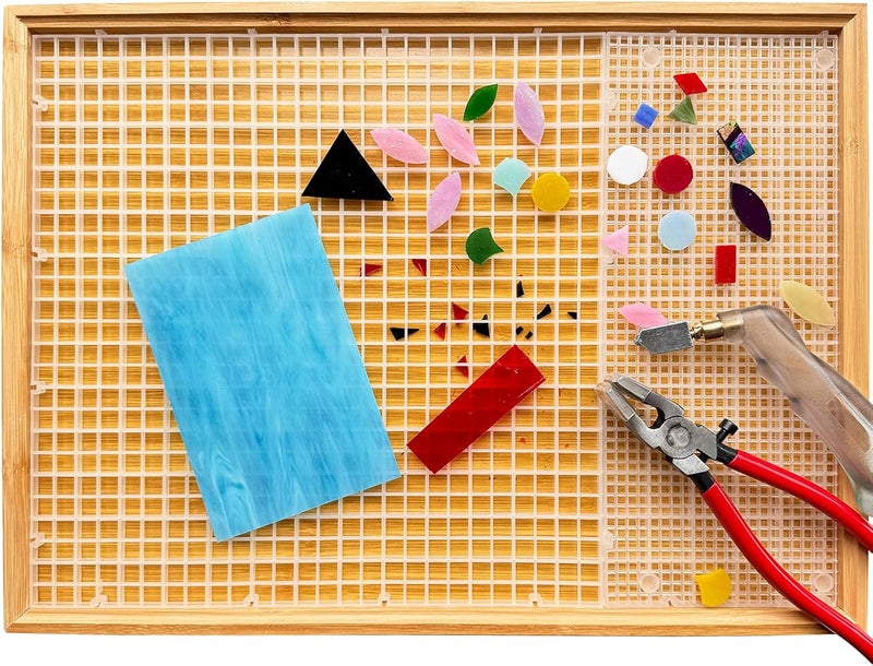 ILLUCKAI 17"x12" Stained Glass Cutting Mat, Double-Layer Detachable Design, Great for Scoring and Cutting Glass, Catching Glass Shards, Stained Glass Cutting Tools Supplies (2 Types Grid - Translucent) - Image 1